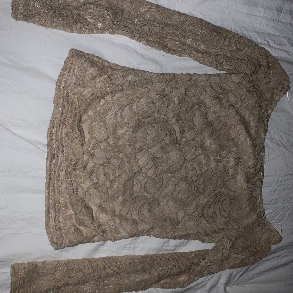 Off the shoulder lace top tan color